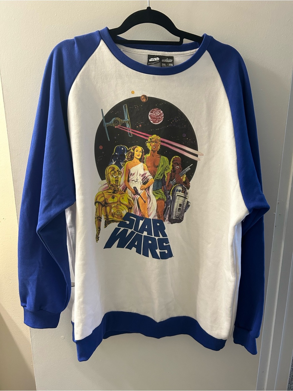 Star Wars Royal Blue and White Raglan Crewneck Graphic Sweater